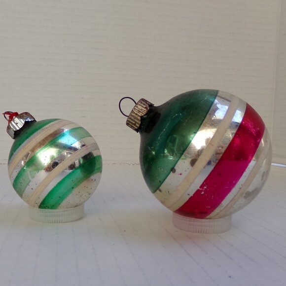 Shiny Brite Other - Vintage Lot of 2 Shiny Brite Striped Round Ball Christmas Ornaments Silver Green